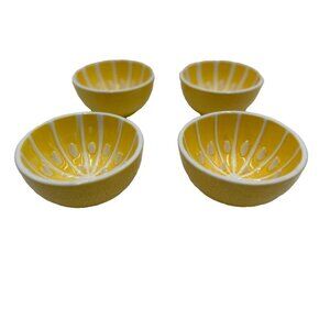 4 Vintage Grapefruit Bowls 1970s Citrus Stoneware Glazed Raised Seed Details